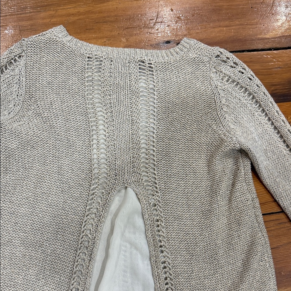 Lucky Brand Taupe Knit Sweater with Sheer Hem Size Medium - Picture 10 of 12